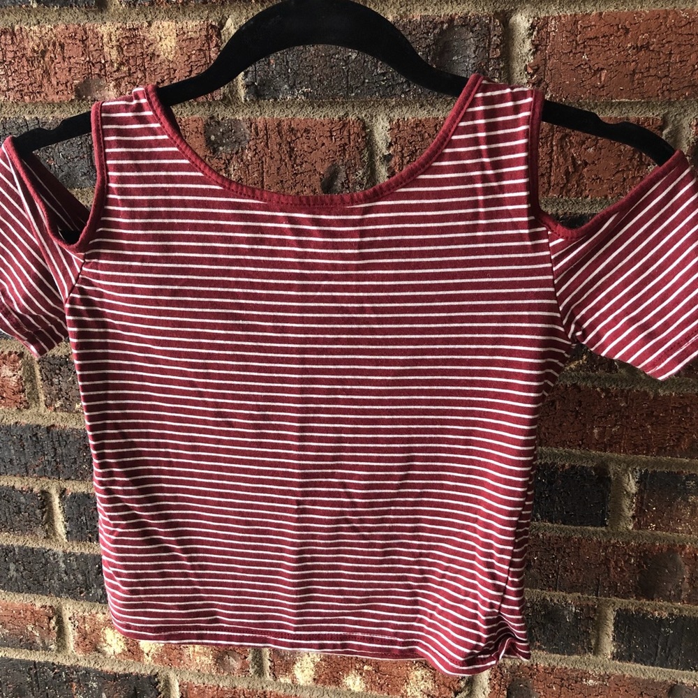 Red/White tank top with off the shoulder sleeves